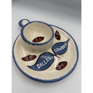 Dallas Cowboys Chip And Dip Dish Ceramic Football Appetizer Plate Vintage Signed